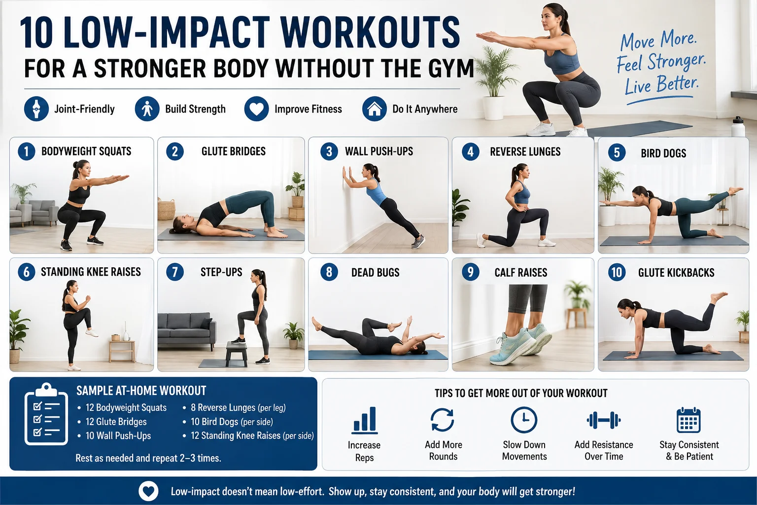 Read more about the article 10 Low-Impact Workouts for a Stronger Body without the Gym